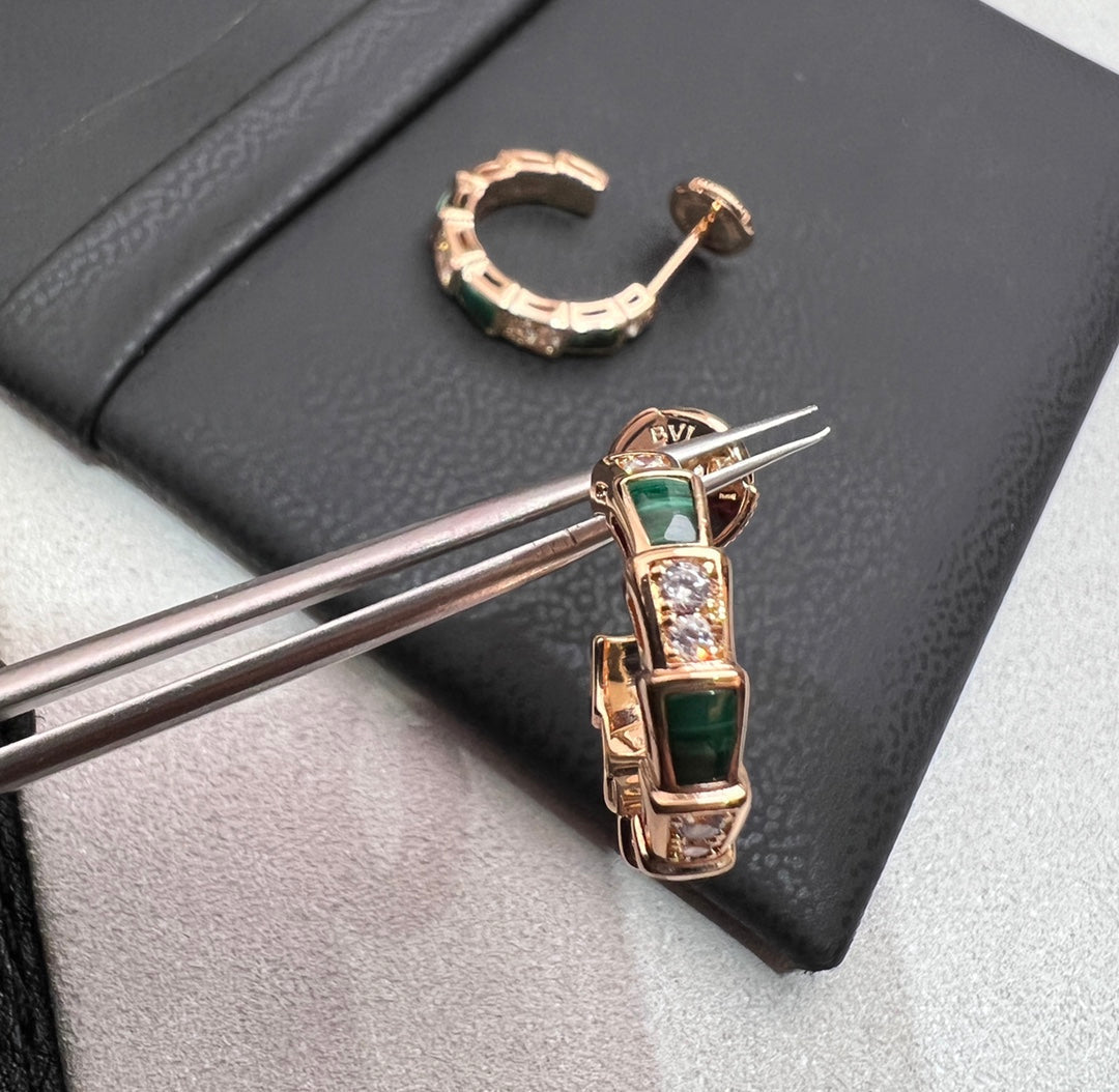 [Marin]SERPENTI MALACHITE PINK GOLD EARRINGS