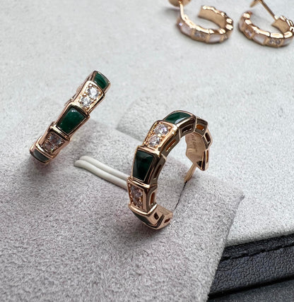 [Marin]SERPENTI MALACHITE PINK GOLD EARRINGS