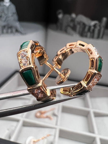 [Marin]SERPENTI MALACHITE PINK GOLD EARRINGS