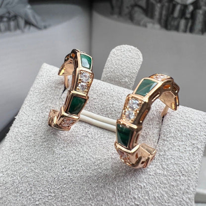 [Marin]SERPENTI MALACHITE PINK GOLD EARRINGS