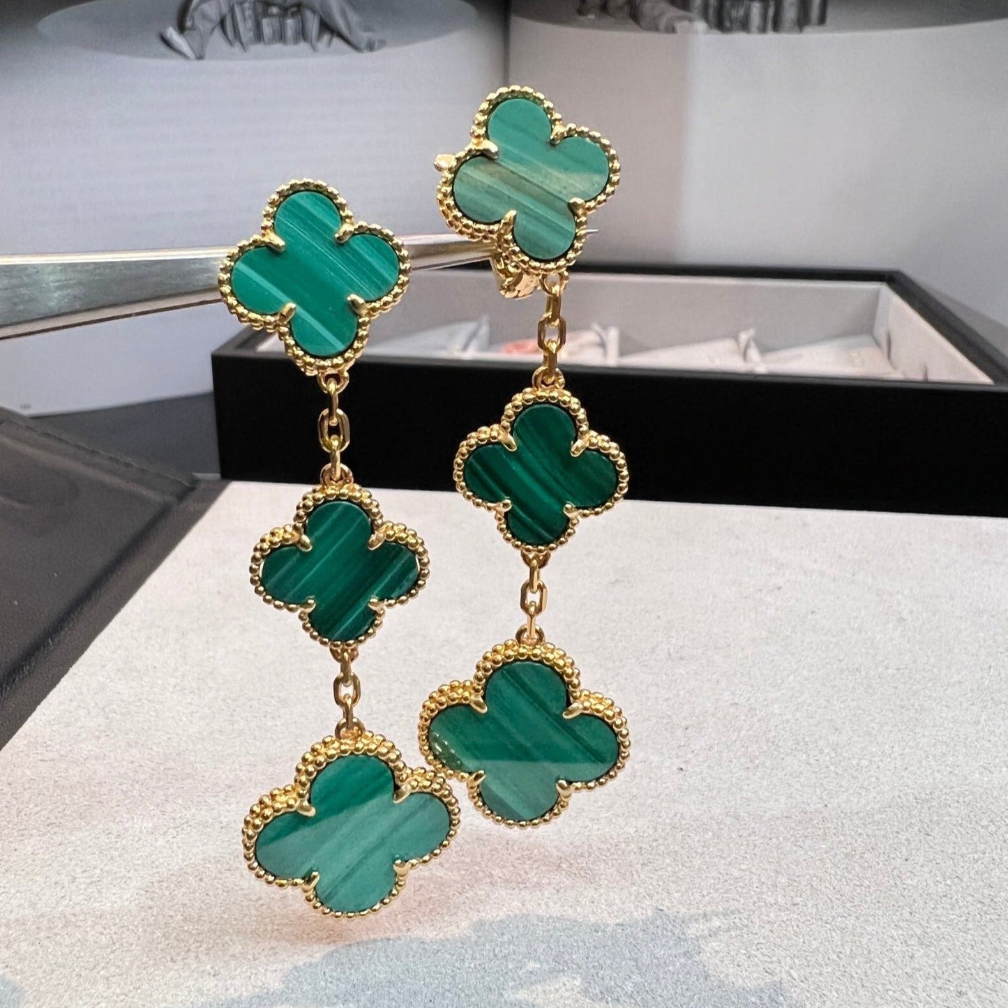 [Marin-Jewelry]CLOVER MALACHITE 3 MOTIFS GOLD
