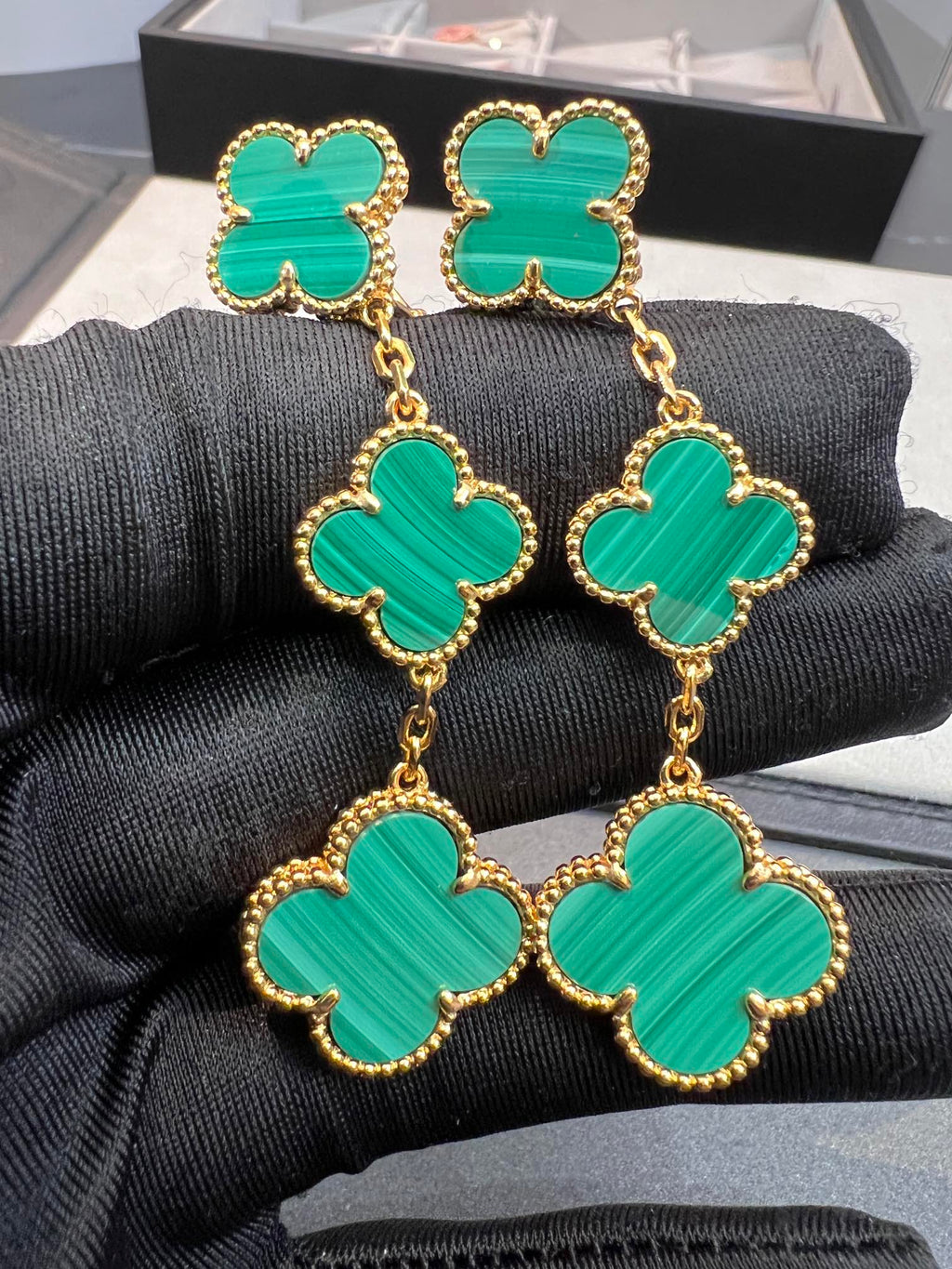 [Marin]TRÈFLE MALACHITE 3 MOTIFS OR