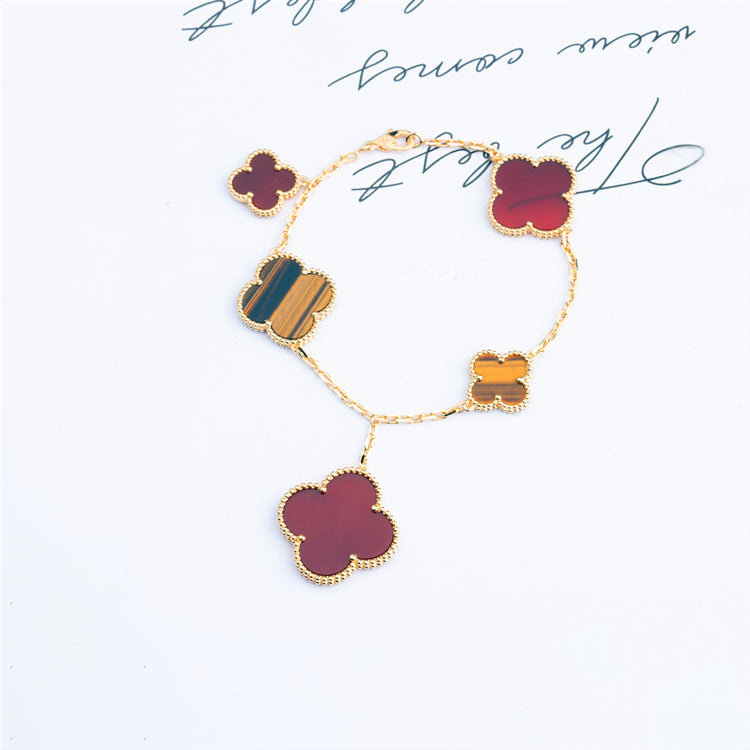 [Marin-Jewelry]CLOVER BRACELET 5 MOTIFS CARNELIAN TIGER EYE
