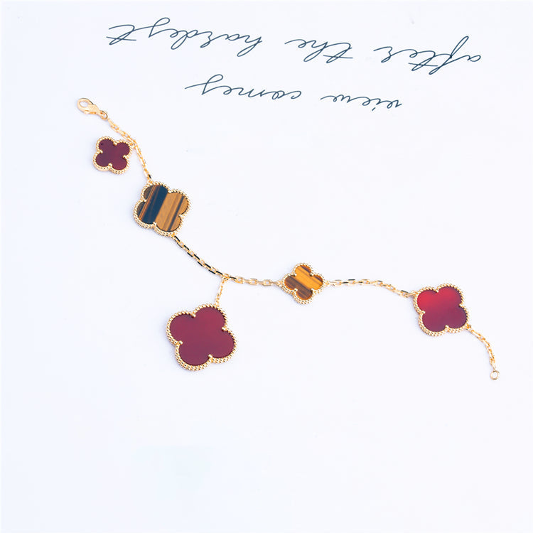 [Marin]CLOVER BRACELET 5 MOTIFS CARNELIAN TIGER EYE