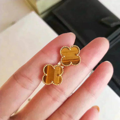 [Marin-Jewelry]CLOVER MEDIUM 1 MOTIFS TIGER EYE EARRINGS