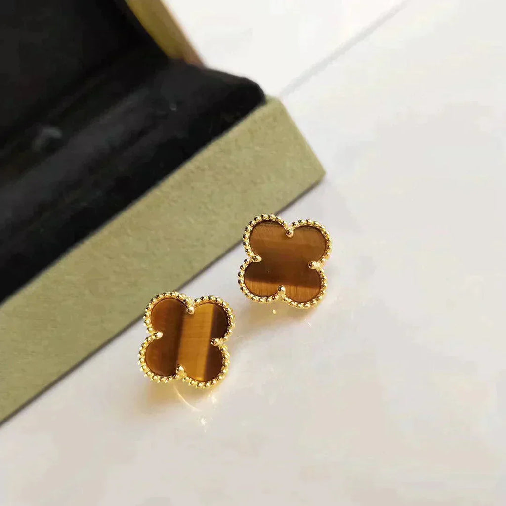 [Marin]CLOVER MEDIUM 1 MOTIFS TIGER EYE EARRINGS