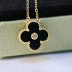 [Marin]CLOVER 15MM DIAMOND ONYX NECKLACE