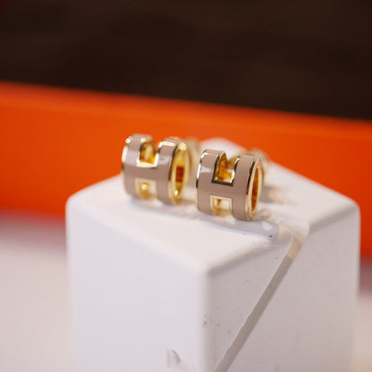 [Marin-Jewelry]MINI POP H GOLD EARRINGS GREY