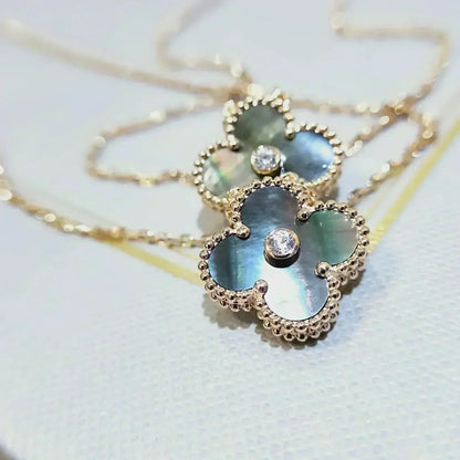 [Marin-Jewelry]CLOVER 15MM DIAMOND AND MOTHER-OF-GREY NECKLACE