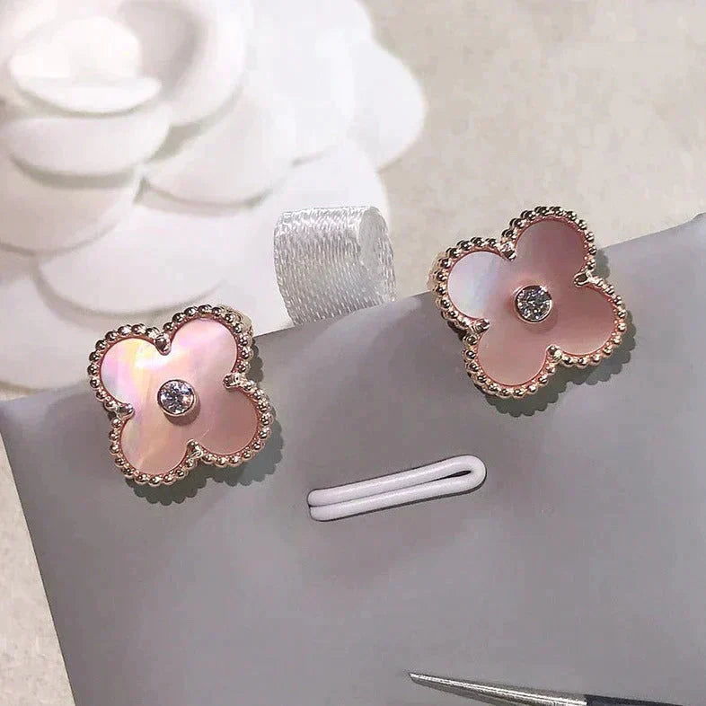 [Marin]BOUCLES D'OREILLES CLOVER MEDIUM 1 MOTIFS NŒUD PAPILLON ROSE DIAMANT