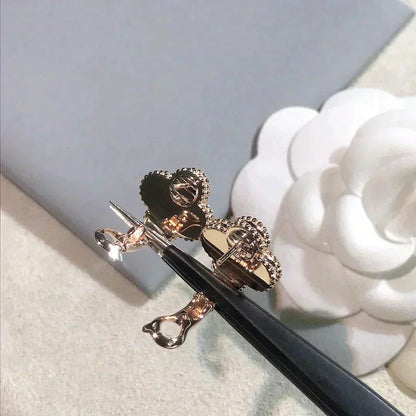 [Marin-Jewelry]CLOVER MEDIUM 1 MOTIFS  PINK MOP DIAMOND EARRINGS