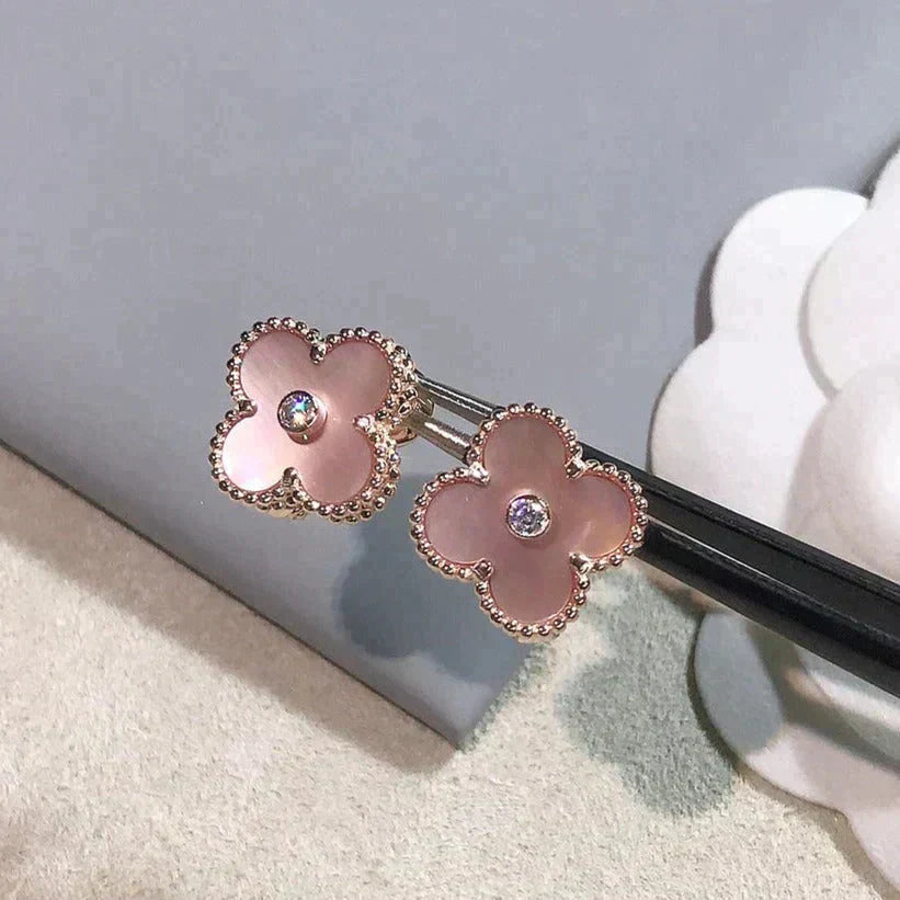 [Marin]BOUCLES D'OREILLES CLOVER MEDIUM 1 MOTIFS NŒUD PAPILLON ROSE DIAMANT