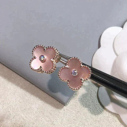 [Marin]CLOVER MEDIUM 1 MOTIFS  PINK MOP DIAMOND EARRINGS