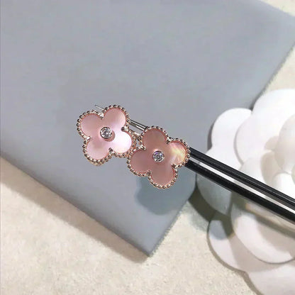 [Marin]CLOVER MEDIUM 1 MOTIFS  PINK MOP DIAMOND EARRINGS
