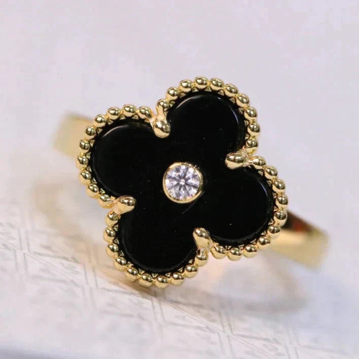 [Marin]CLOVER ONYX RING GOLD DIAMOND