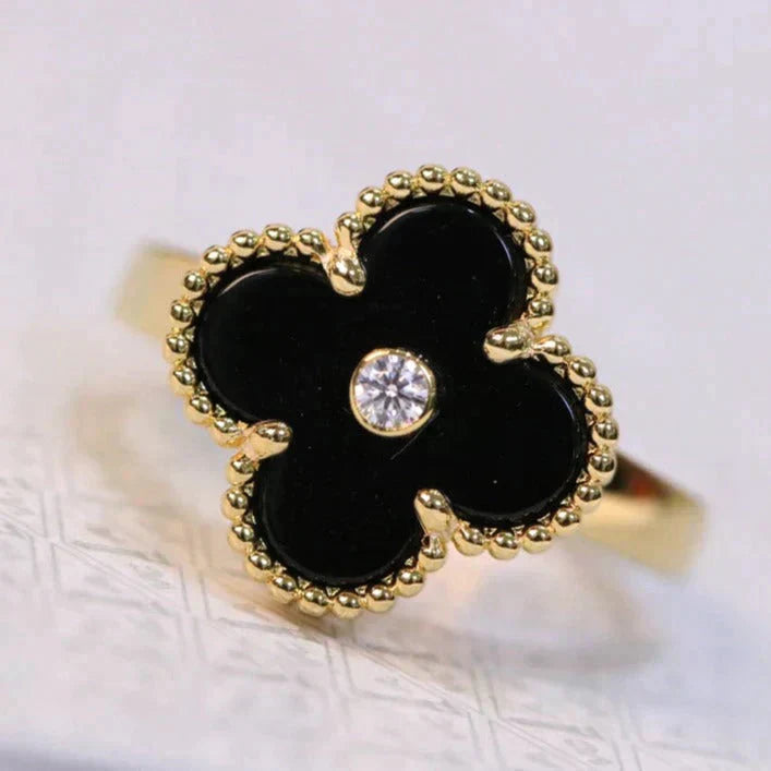 [Marin]CLOVER ONYX RING GOLD DIAMOND
