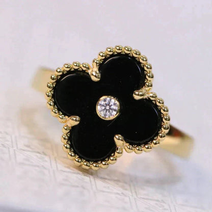 [Marin]CLOVER ONYX RING GOLD DIAMOND