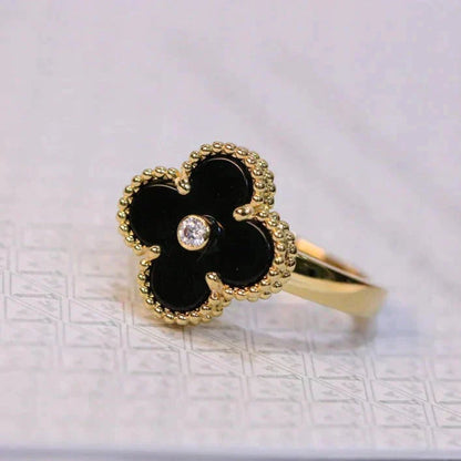 [Marin-Jewelry]CLOVER ONYX RING GOLD DIAMOND