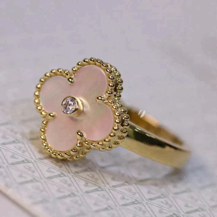 [Marin]CLOVER PINK MOP RING GOLD DIAMOND