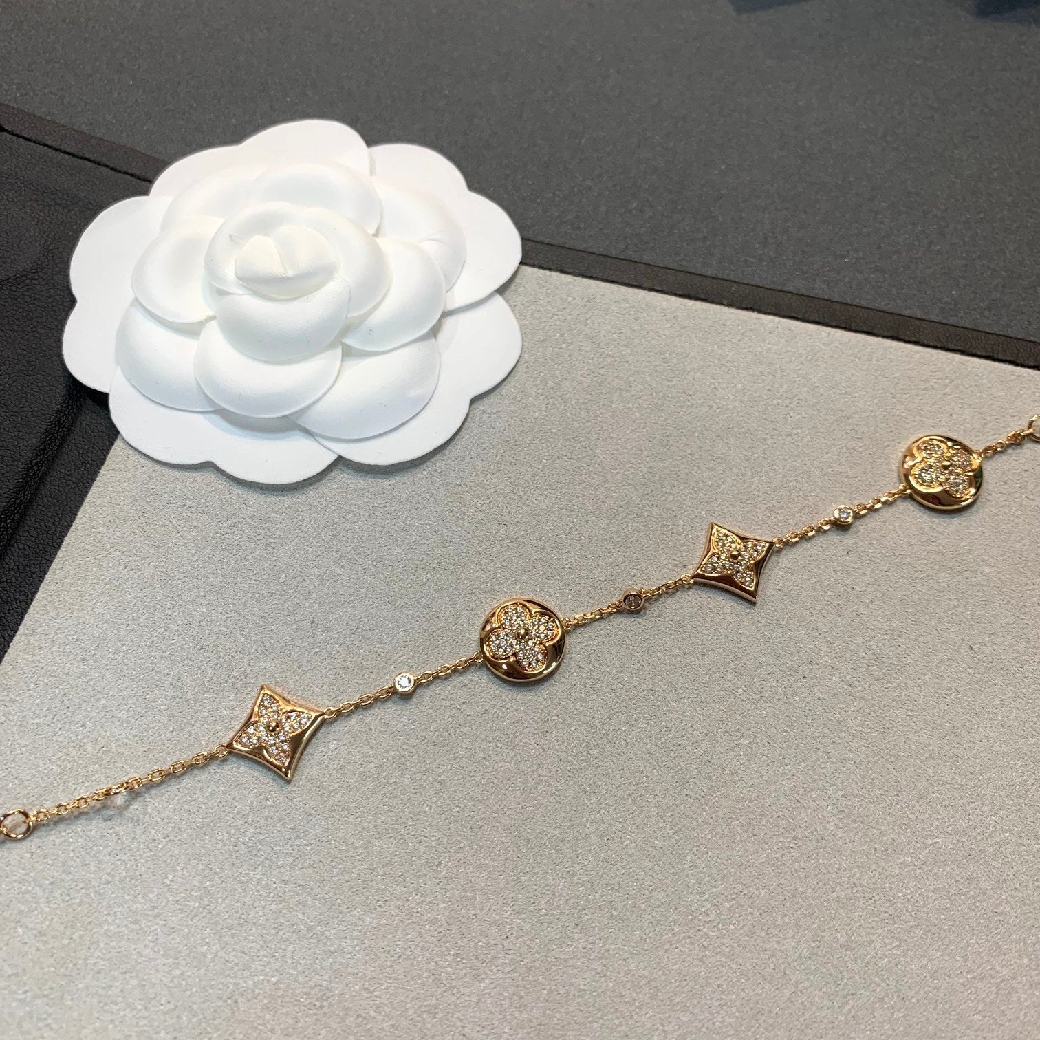 [Marin]BRACELET 4 MOTIFS OR ET DIAMANTS ÉTOILE ET SOLEIL