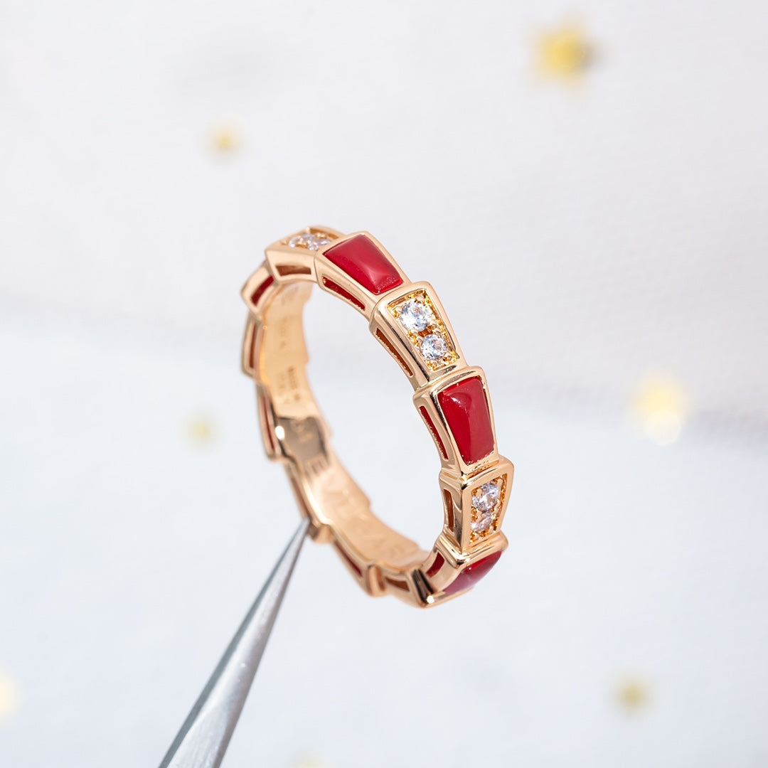[Marin]SERPENTI RING PINK GOLD CARNELIAN DIAMOND 3MM