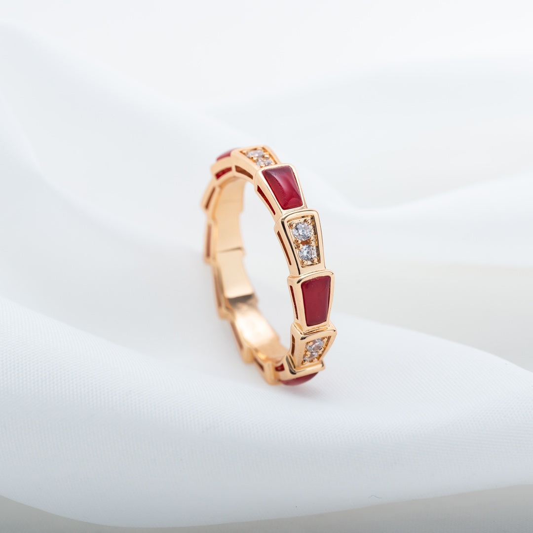 [Marin]SERPENTI RING PINK GOLD CARNELIAN DIAMOND 3MM