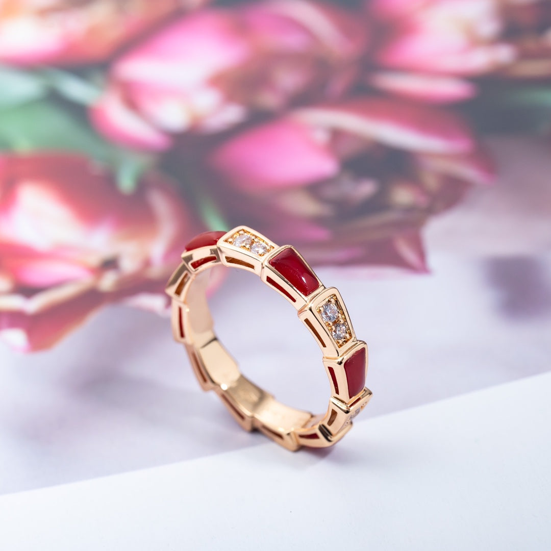 [Marin]SERPENTI RING PINK GOLD CARNELIAN DIAMOND 3MM