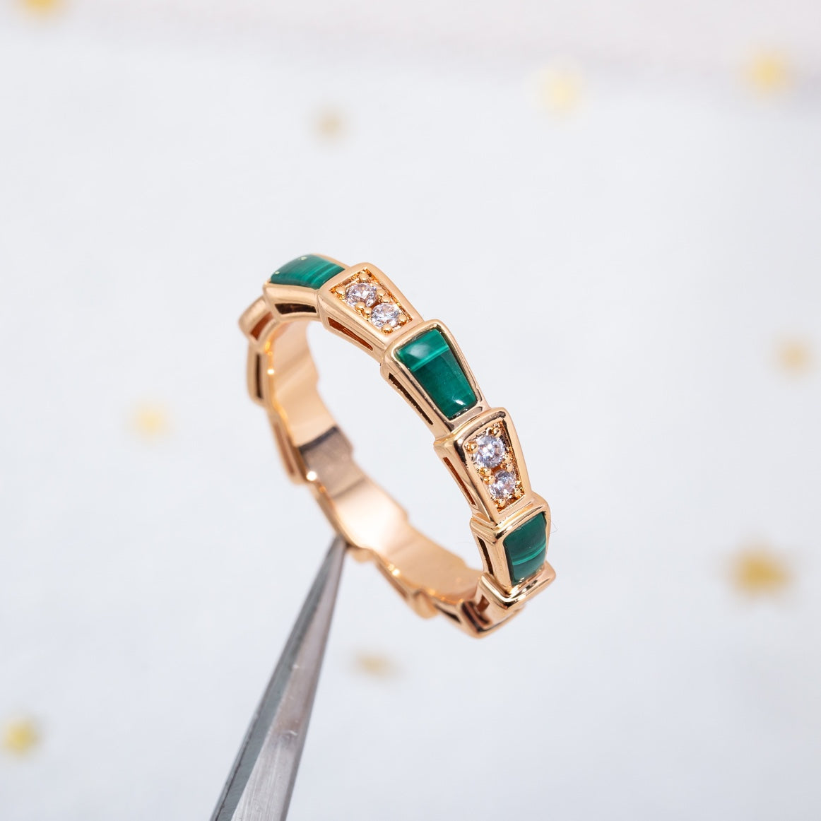 [Marin]SERPENTI RING PINK GOLD MALACHITE DIAMOND 3MM