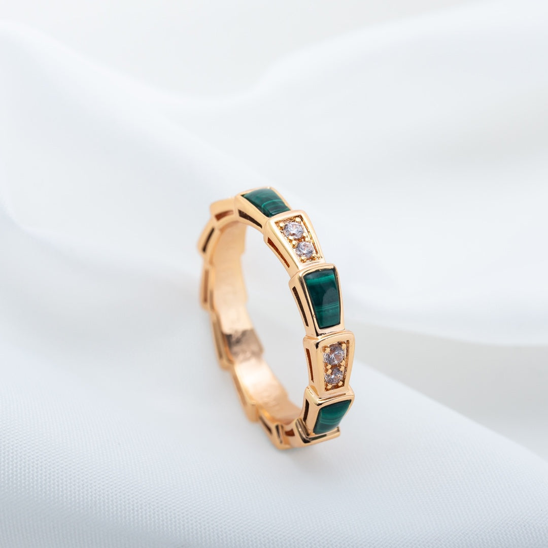 [Marin]SERPENTI RING PINK GOLD MALACHITE DIAMOND 3MM
