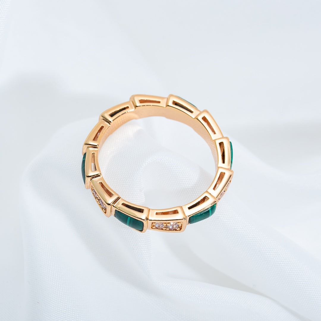 [Marin]SERPENTI RING PINK GOLD MALACHITE DIAMOND 3MM