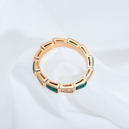 [Marin]SERPENTI RING PINK GOLD MALACHITE DIAMOND 3MM