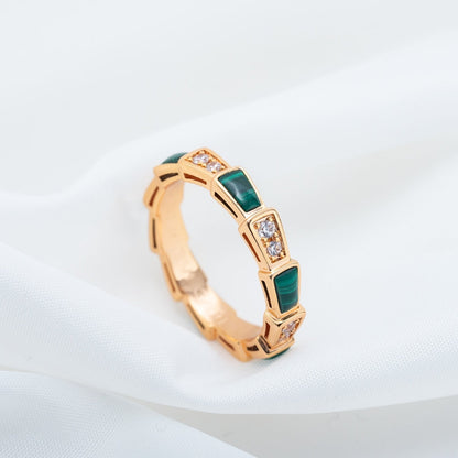[Marin]SERPENTI RING PINK GOLD MALACHITE DIAMOND 3MM