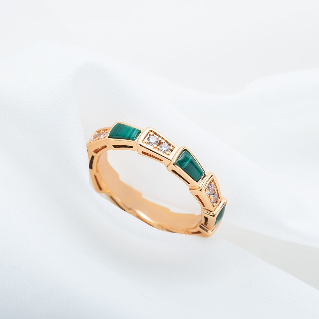 [Marin]SERPENTI RING PINK GOLD MALACHITE DIAMOND 3MM