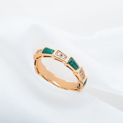 [Marin]SERPENTI RING PINK GOLD MALACHITE DIAMOND 3MM