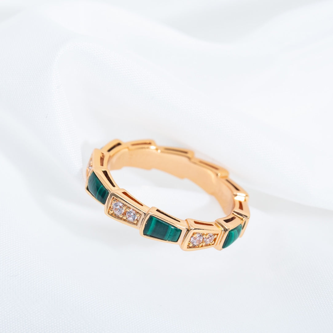 [Marin]SERPENTI RING PINK GOLD MALACHITE DIAMOND 3MM