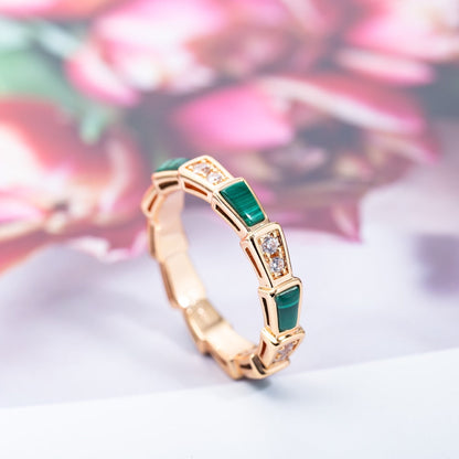 [Marin]SERPENTI RING PINK GOLD MALACHITE DIAMOND 3MM