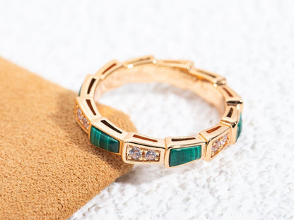 [Marin]SERPENTI RING PINK GOLD MALACHITE DIAMOND 3MM