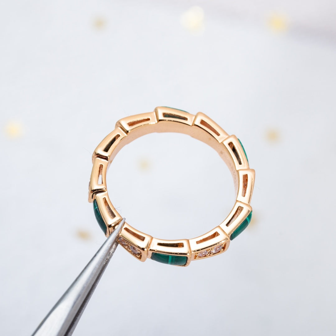 [Marin]SERPENTI RING PINK GOLD MALACHITE DIAMOND 3MM