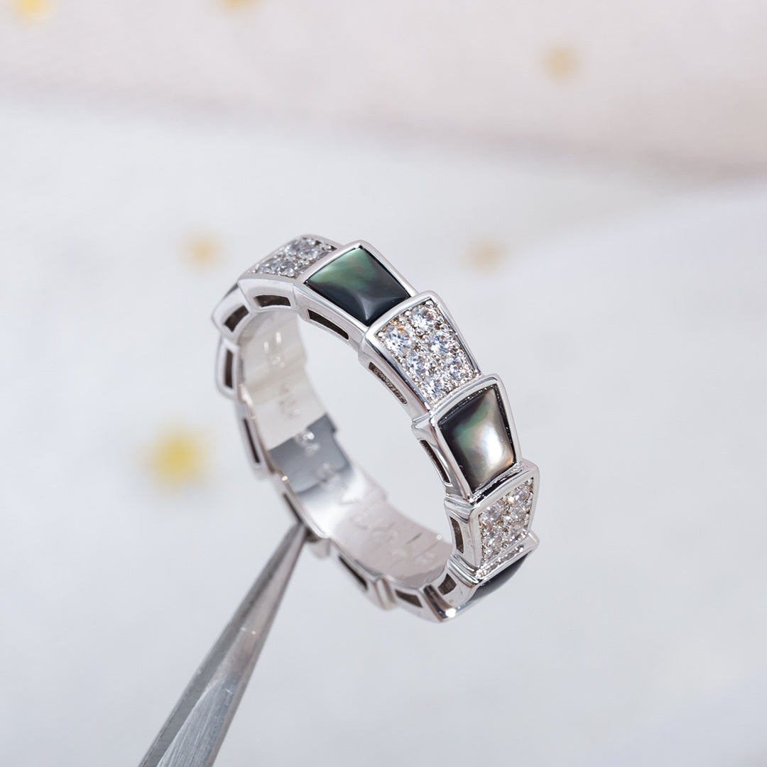 [Marin]SERPENTI RING SILVER DIAMOND BLACK MOP 4MM