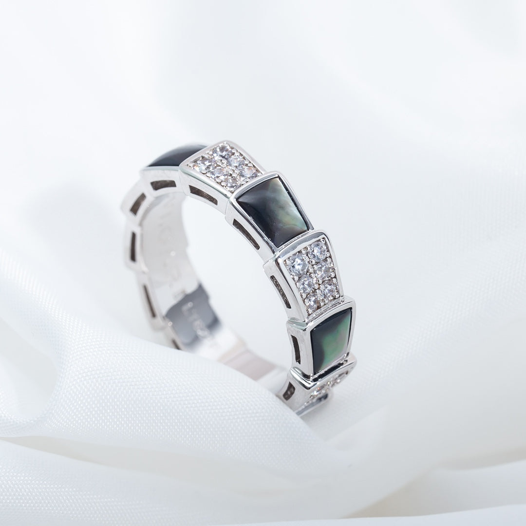 [Marin]SERPENTI RING SILVER DIAMOND BLACK MOP 4MM