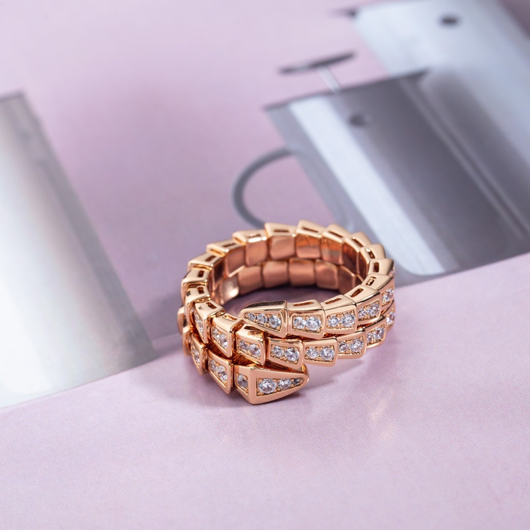 [Marin]SERPENTI RING PINK GOLD DIAMOND DOUBLE ROW