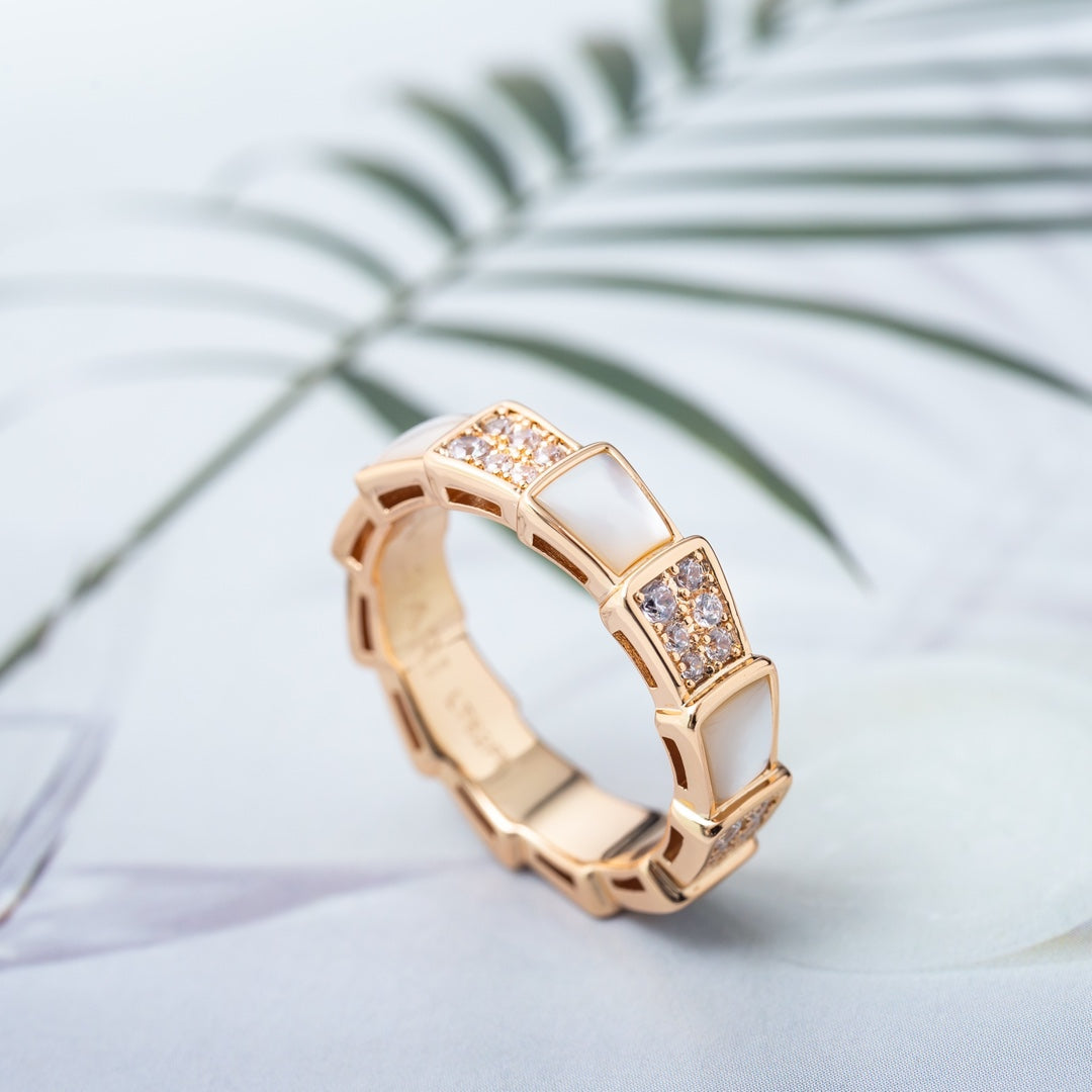 [Marin]SERPENTI RING PINK GOLD MOP DIAMOND PAVED 4MM