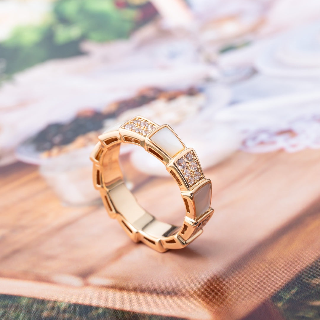 [Marin]SERPENTI RING PINK GOLD MOP DIAMOND PAVED 4MM