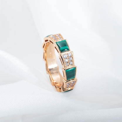 [Marin]SERPENTI RING PINK GOLD MALACHITE DIAMOND PAVED 4MM