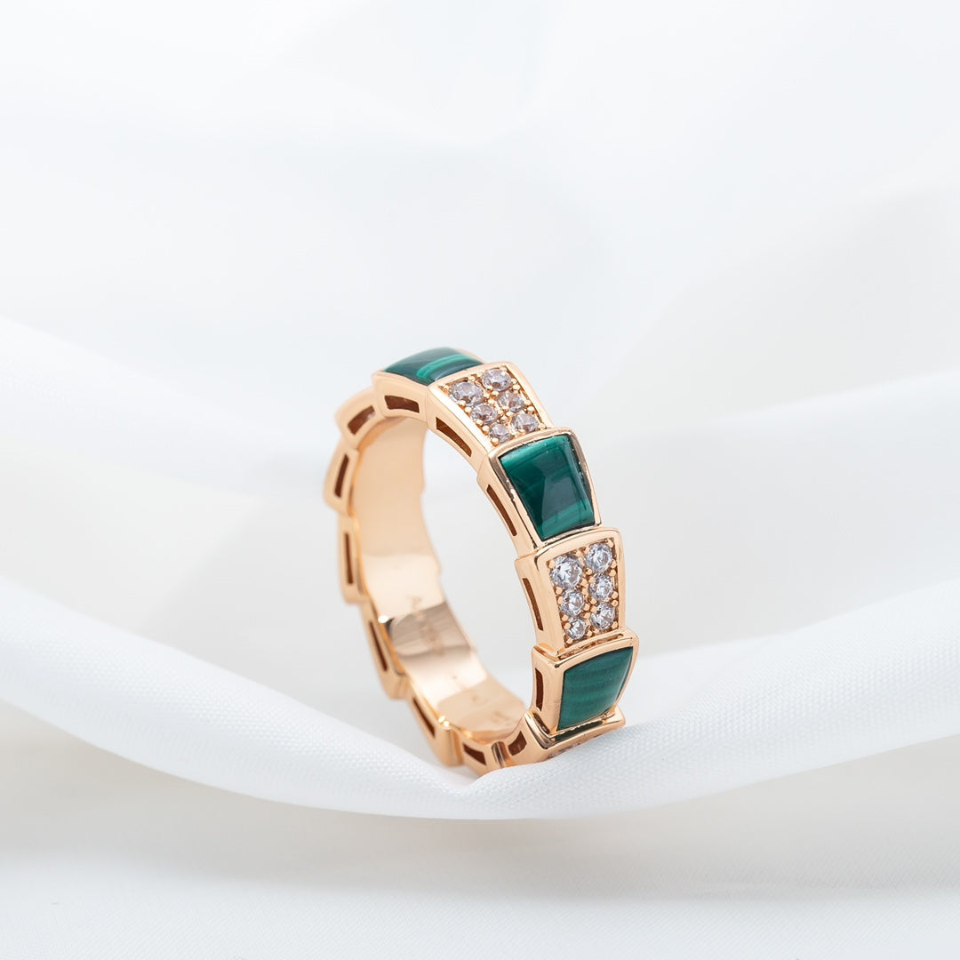 [Marin]SERPENTI RING PINK GOLD MALACHITE DIAMOND PAVED 4MM