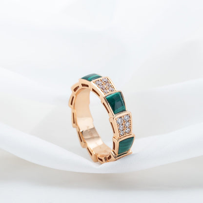 [Marin]SERPENTI RING PINK GOLD MALACHITE DIAMOND PAVED 4MM