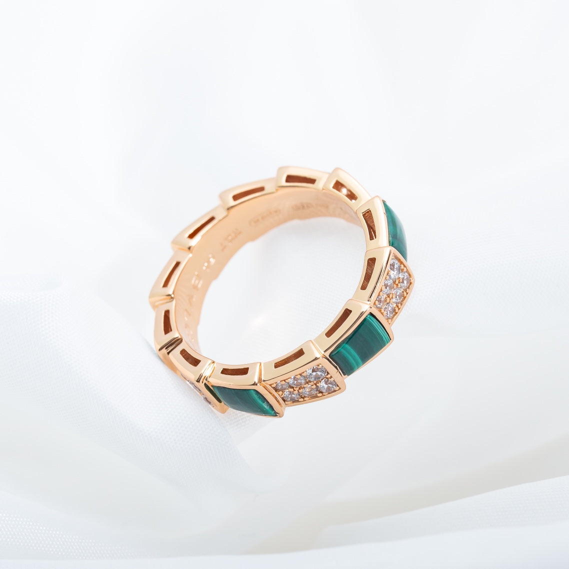 [Marin]SERPENTI RING PINK GOLD MALACHITE DIAMOND PAVED 4MM