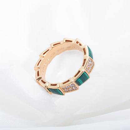 [Marin]SERPENTI RING PINK GOLD MALACHITE DIAMOND PAVED 4MM