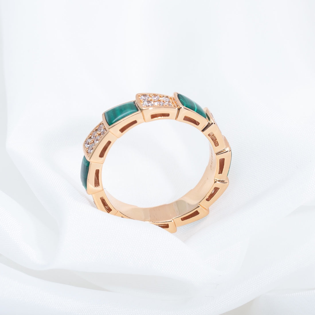 [Marin]SERPENTI RING PINK GOLD MALACHITE DIAMOND PAVED 4MM