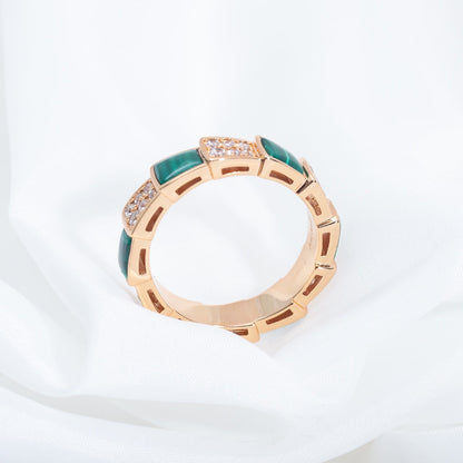 [Marin]SERPENTI RING PINK GOLD MALACHITE DIAMOND PAVED 4MM